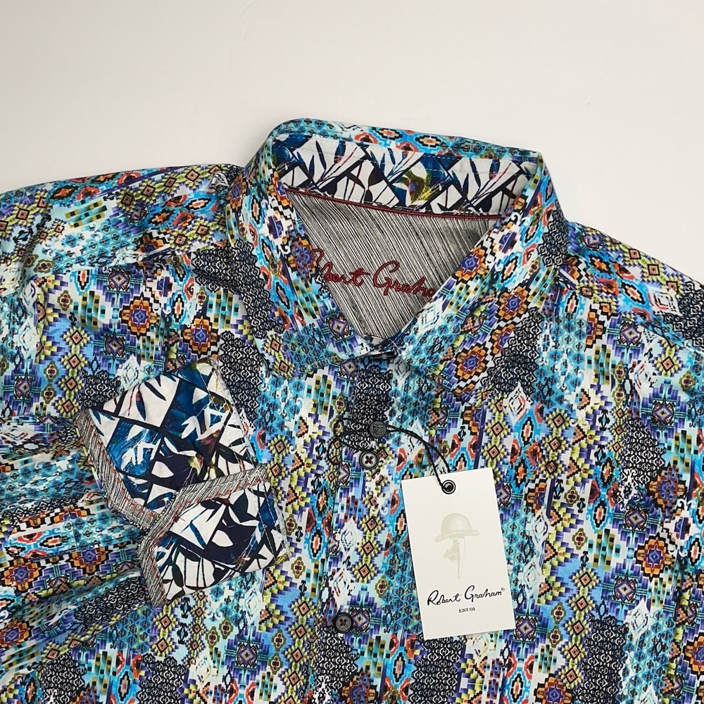 NEW Robert Graham Shirt Mens 3XL Merola Woven Sport Stretch Geometric Multicolor